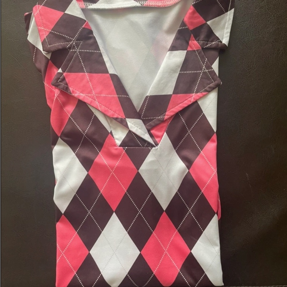 Pink and Brown Argyle Long Sleeve Collared Top
